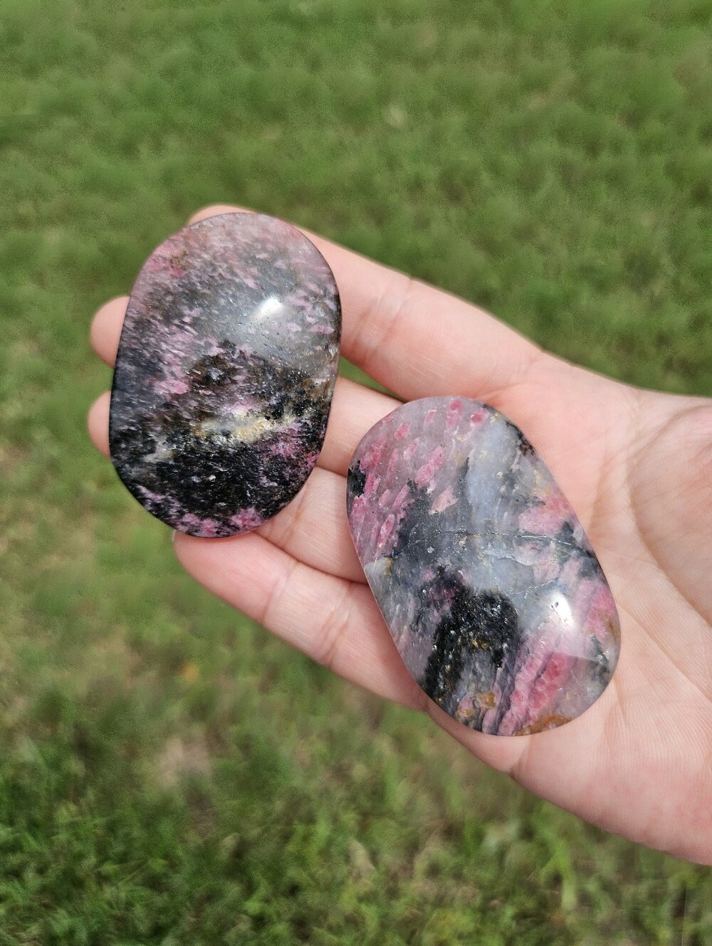 2 Ice Rhodonite Palm Stone Bundle